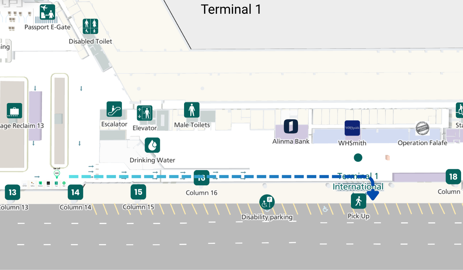 Route to the Taxi pickup point